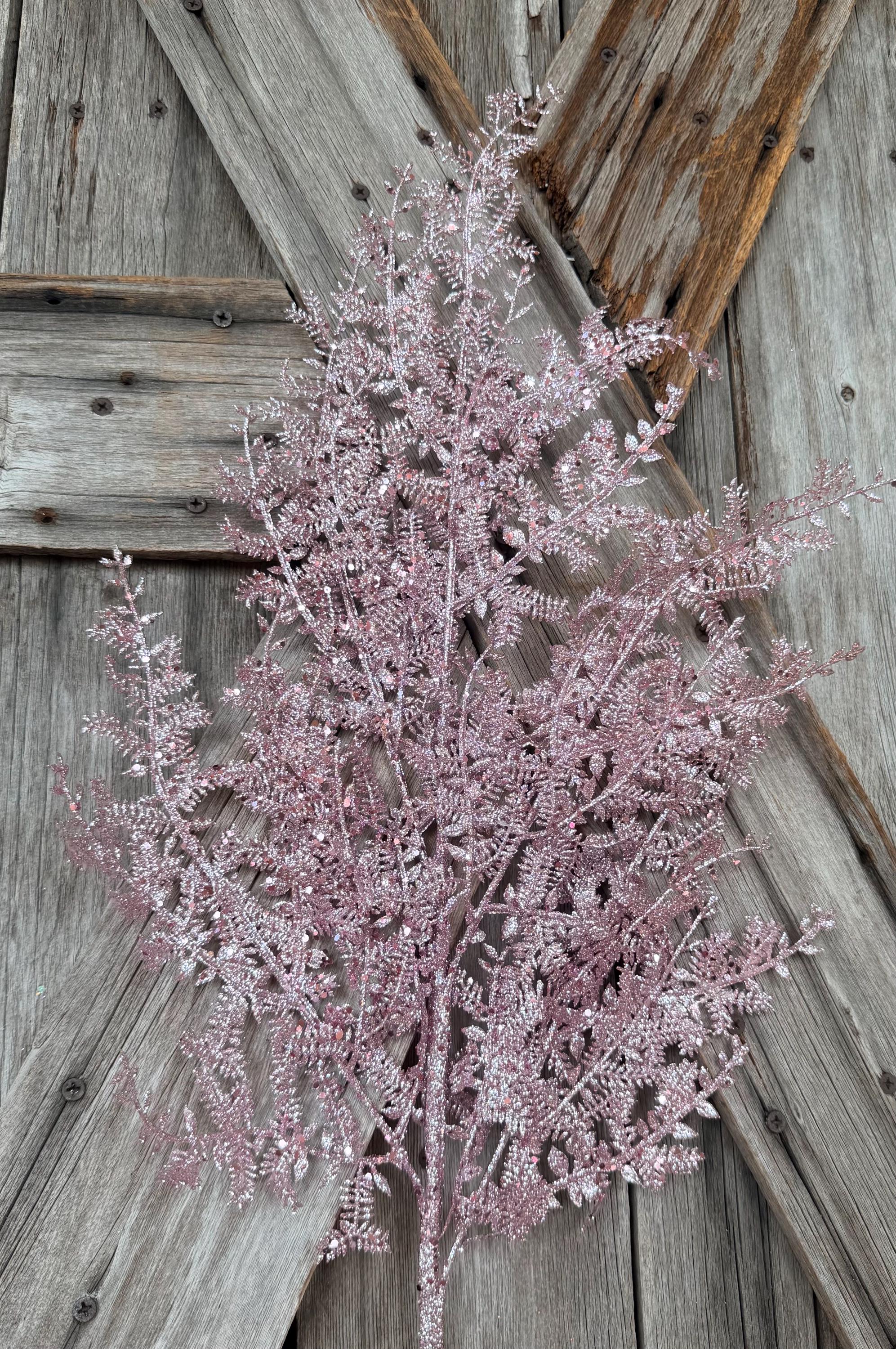 Large Light Pink Glitter Fern Spray