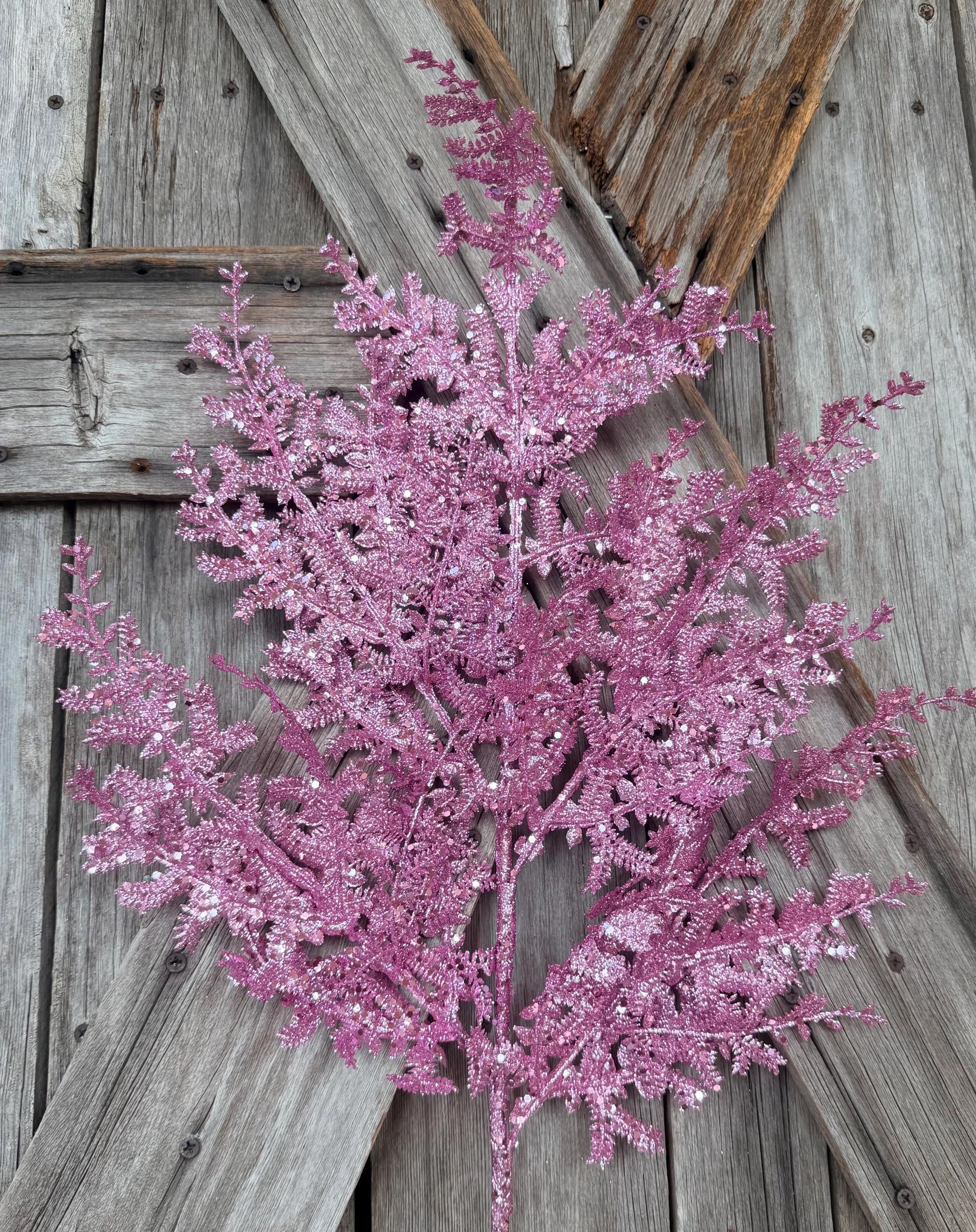 Large Pink Glitter Fern Spray