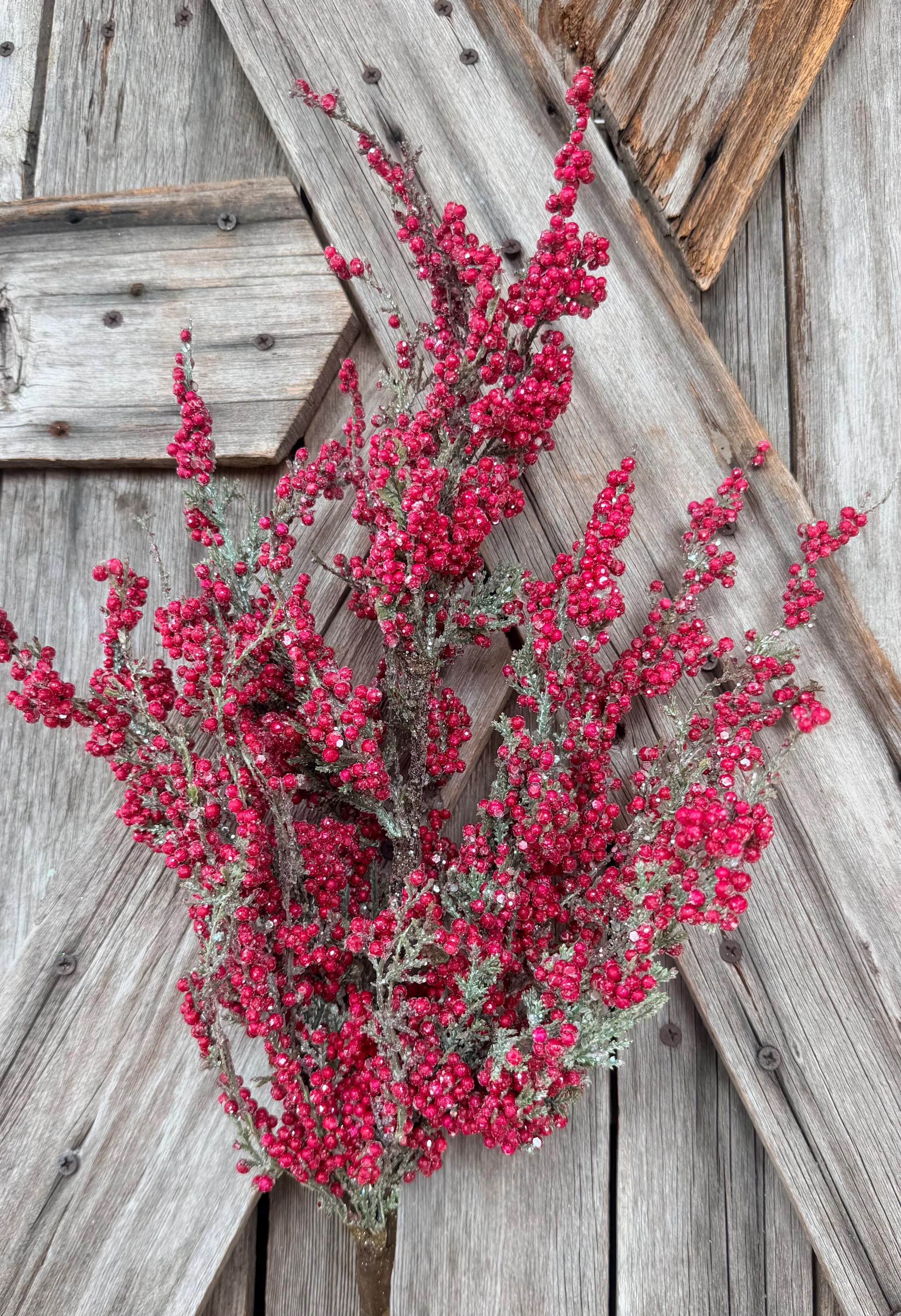 Red Glitter Berry Spray