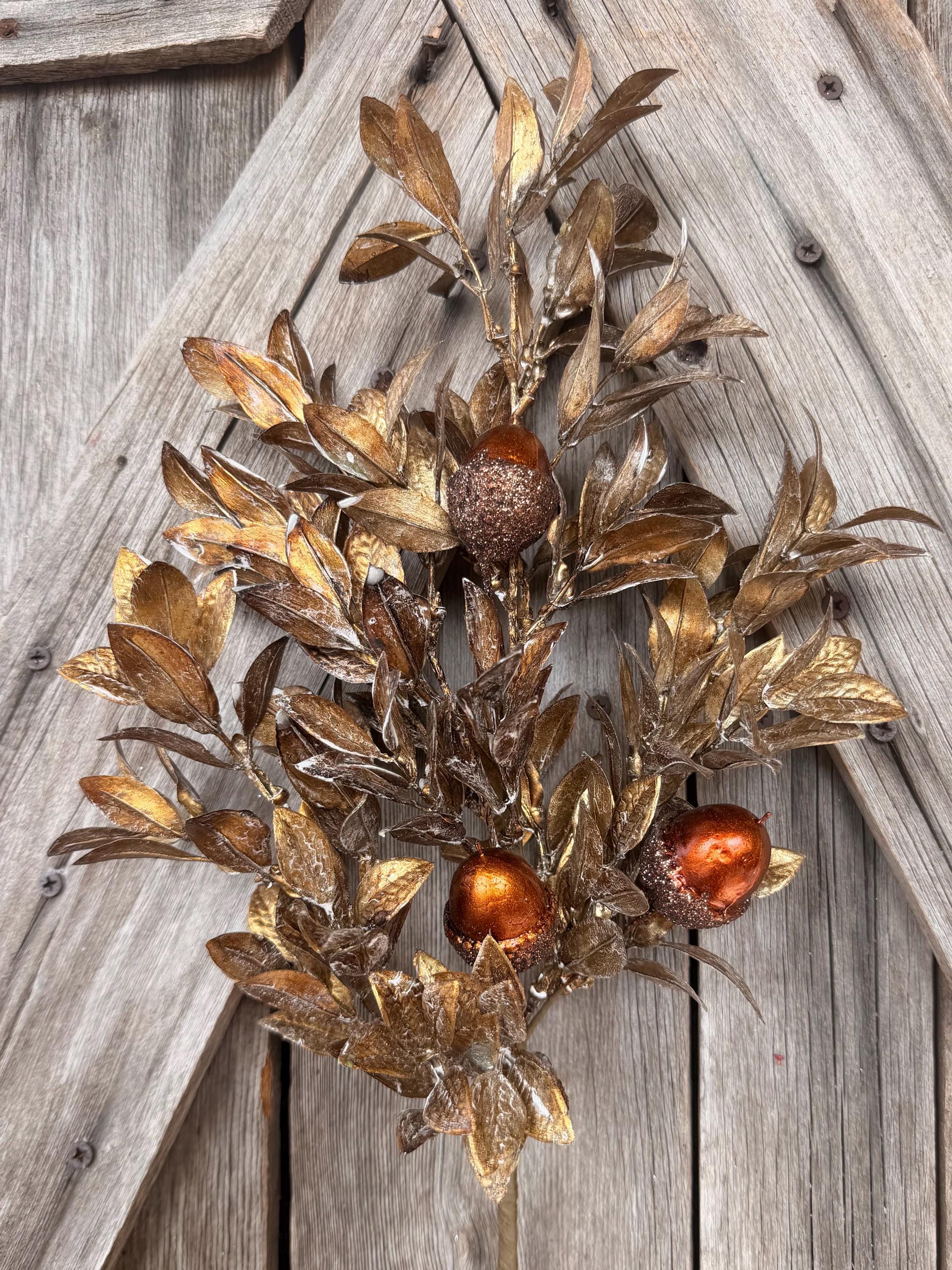 Metallic Copper Acorn Leaf Spray , Wreath Supply, Floral