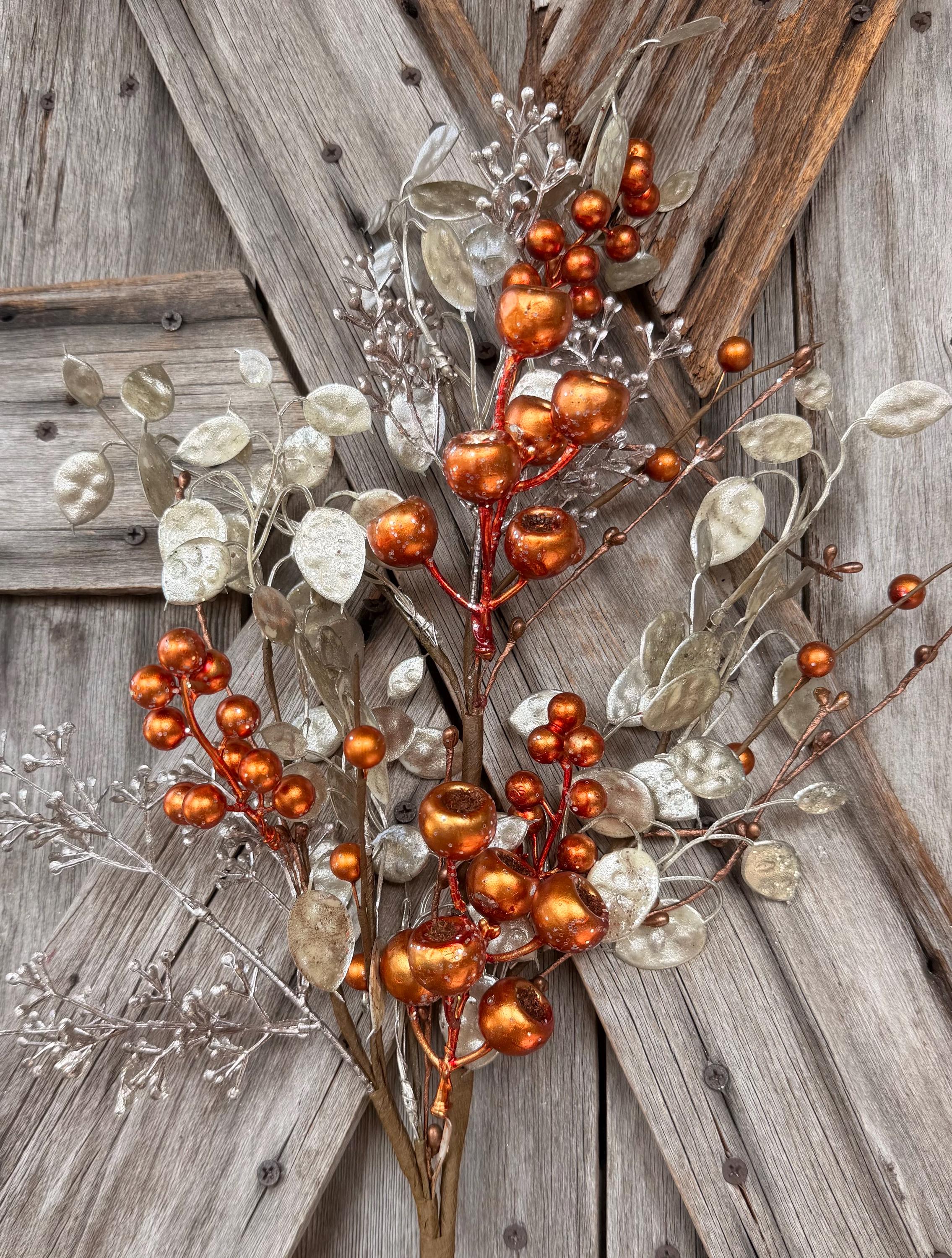 Metallic Mixed Berry Leaf Spray , Wreath Supply, Floral