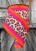 Pink Orange Cheetah Stripe Wired Ribbon 4 Inch