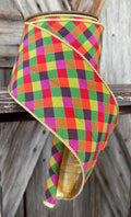Multi Jewel Tone Plaid Wired Ribbon 4 Inch