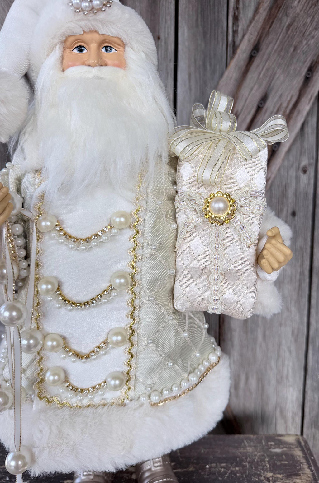 Pearl Jeweled Champagne Santa 18 inches
