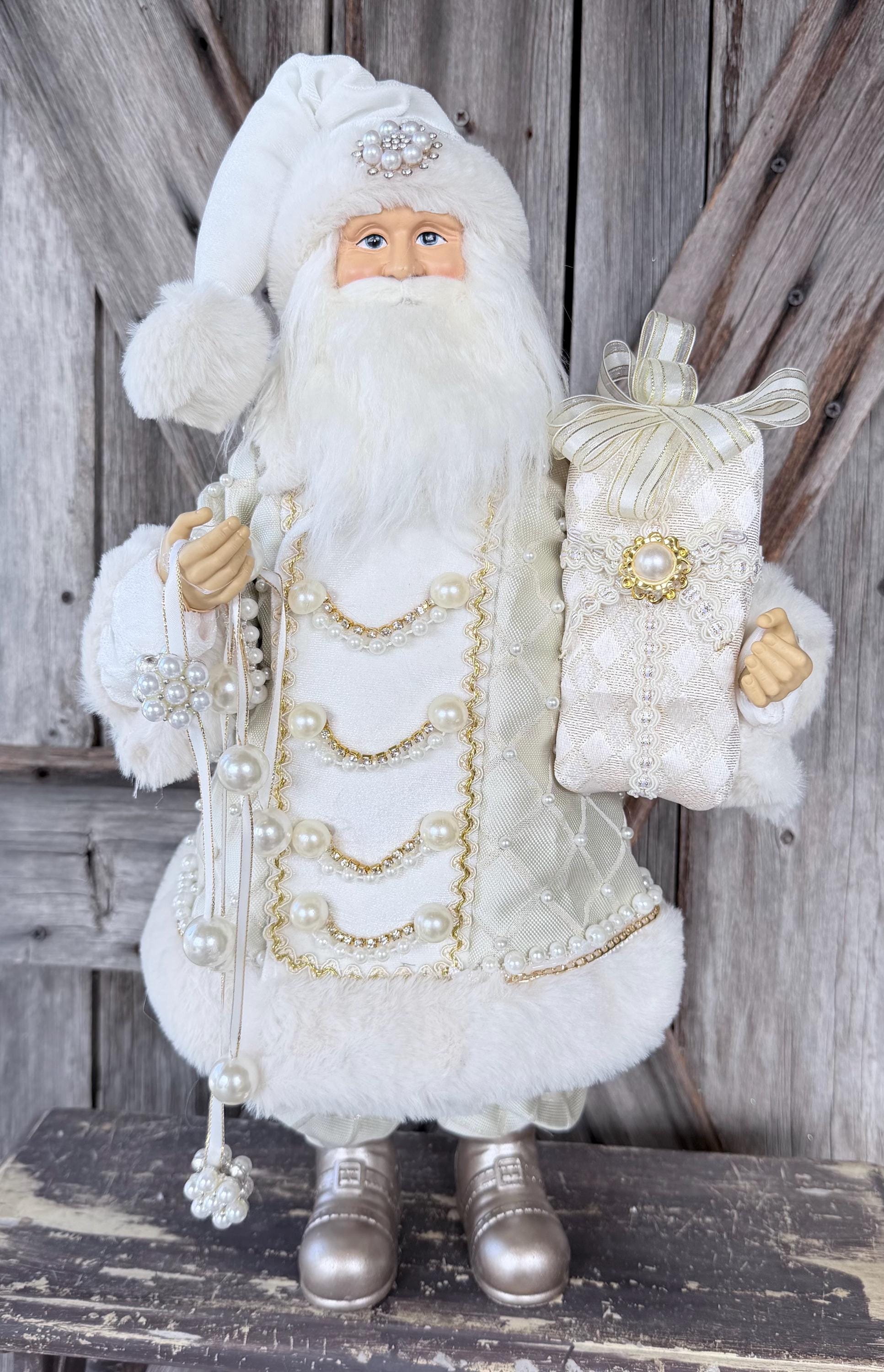 Pearl Jeweled Champagne Santa 18 inches