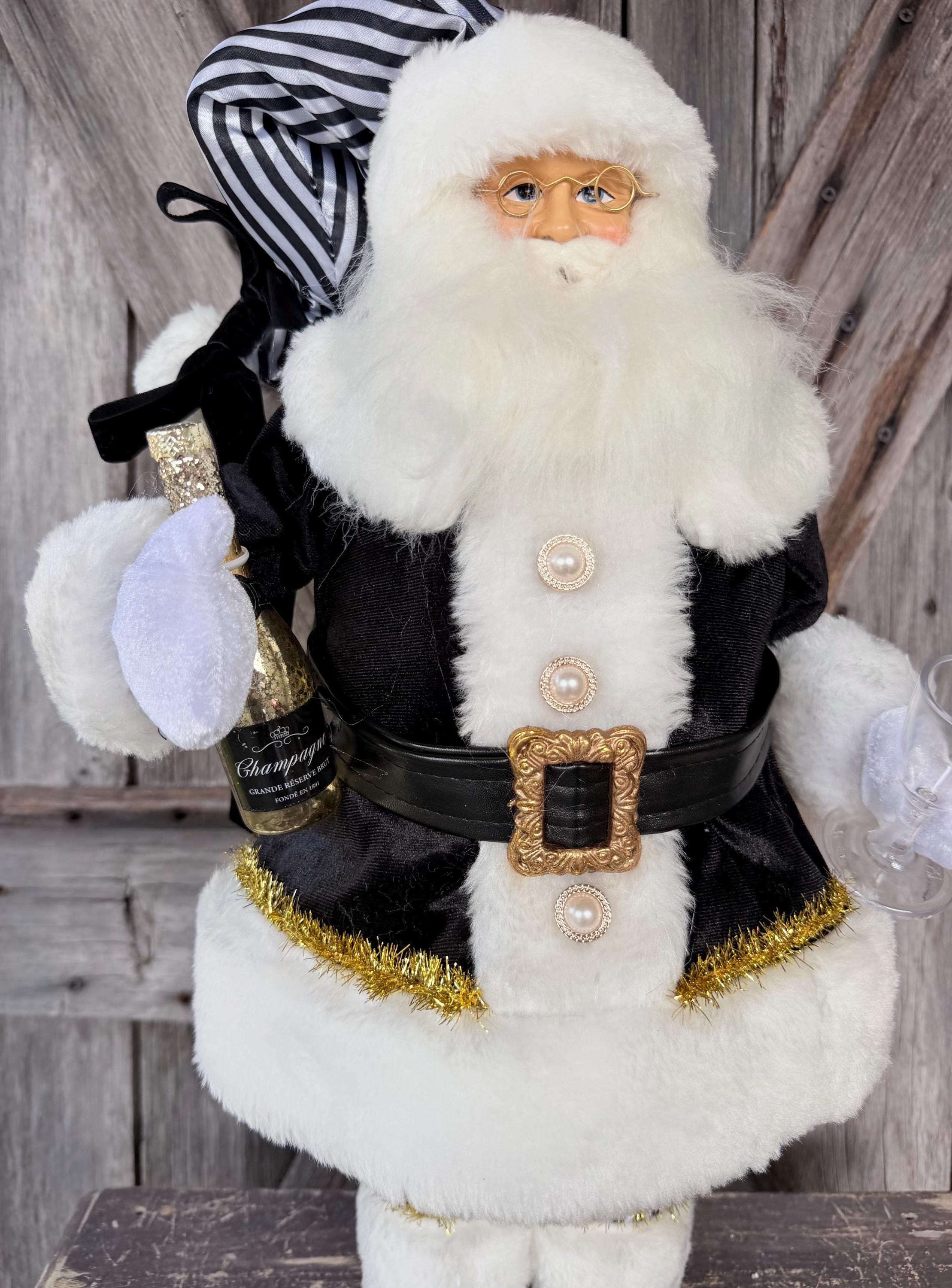 Black White Champagne Santa 18 inches
