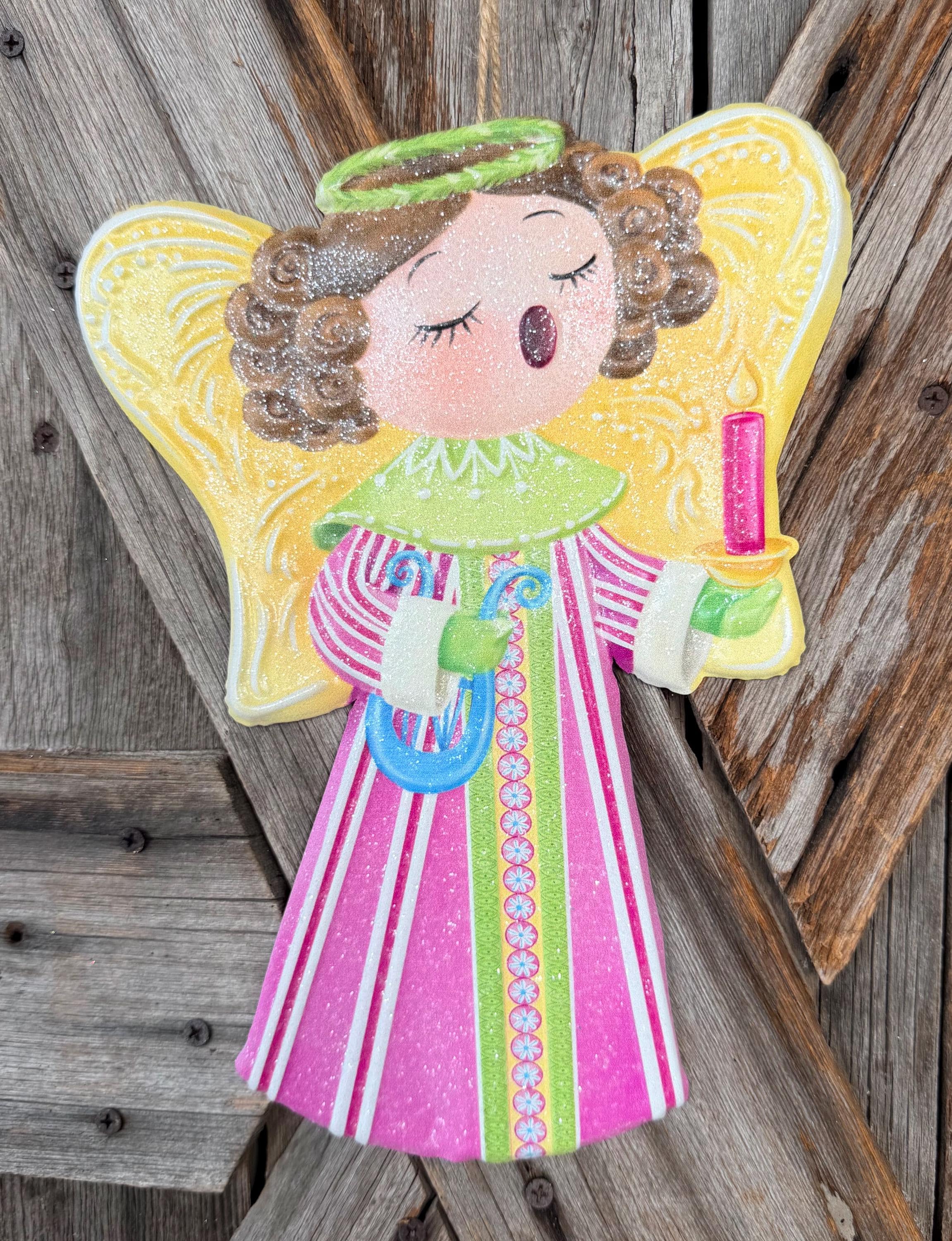 Pink Angel Metal Sign, 12 Inches