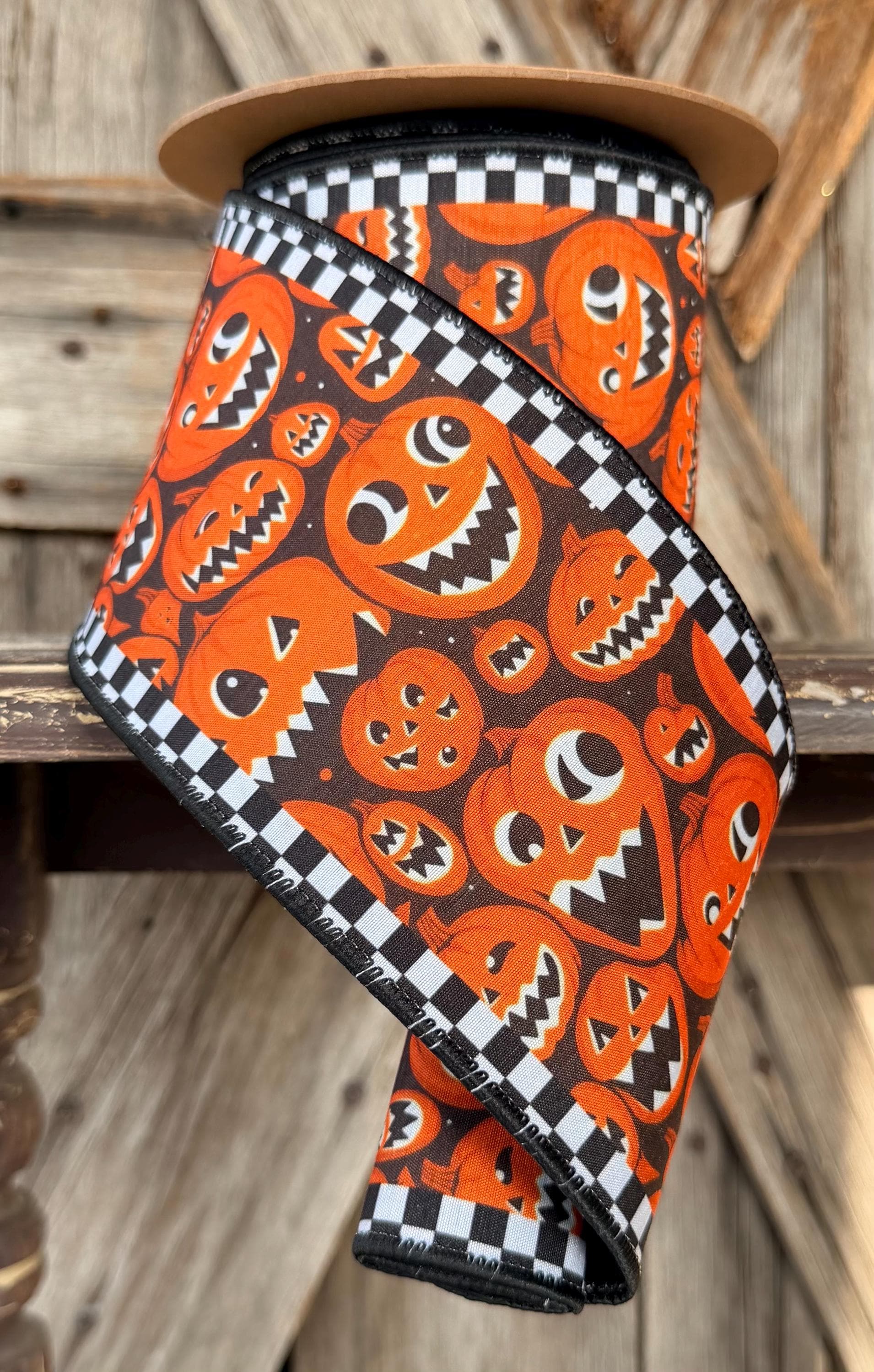 Jack O Lanterns Wired Ribbon 4 Inch