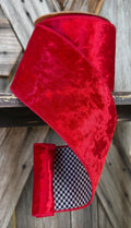 Red Velvet with Black White Check Wired Ribbon 4 Inch