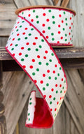 Red Green Polka Dots with Red Backing Wired Ribbon 2.5 Inch