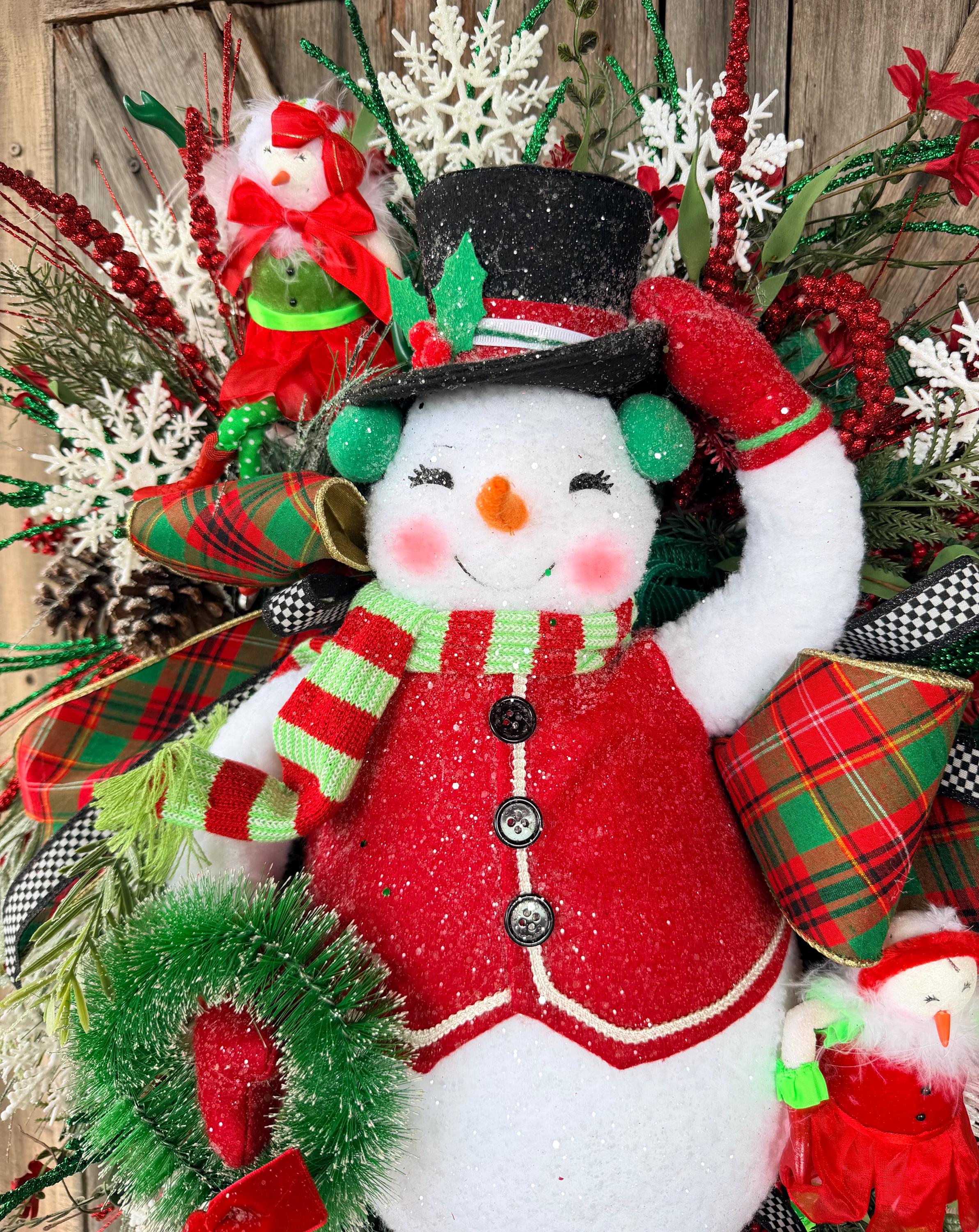 Snowman Wreath, Christmas Wreath, Holiday Wreath, Colorful Christmas Wreath, Whimsical Christmas