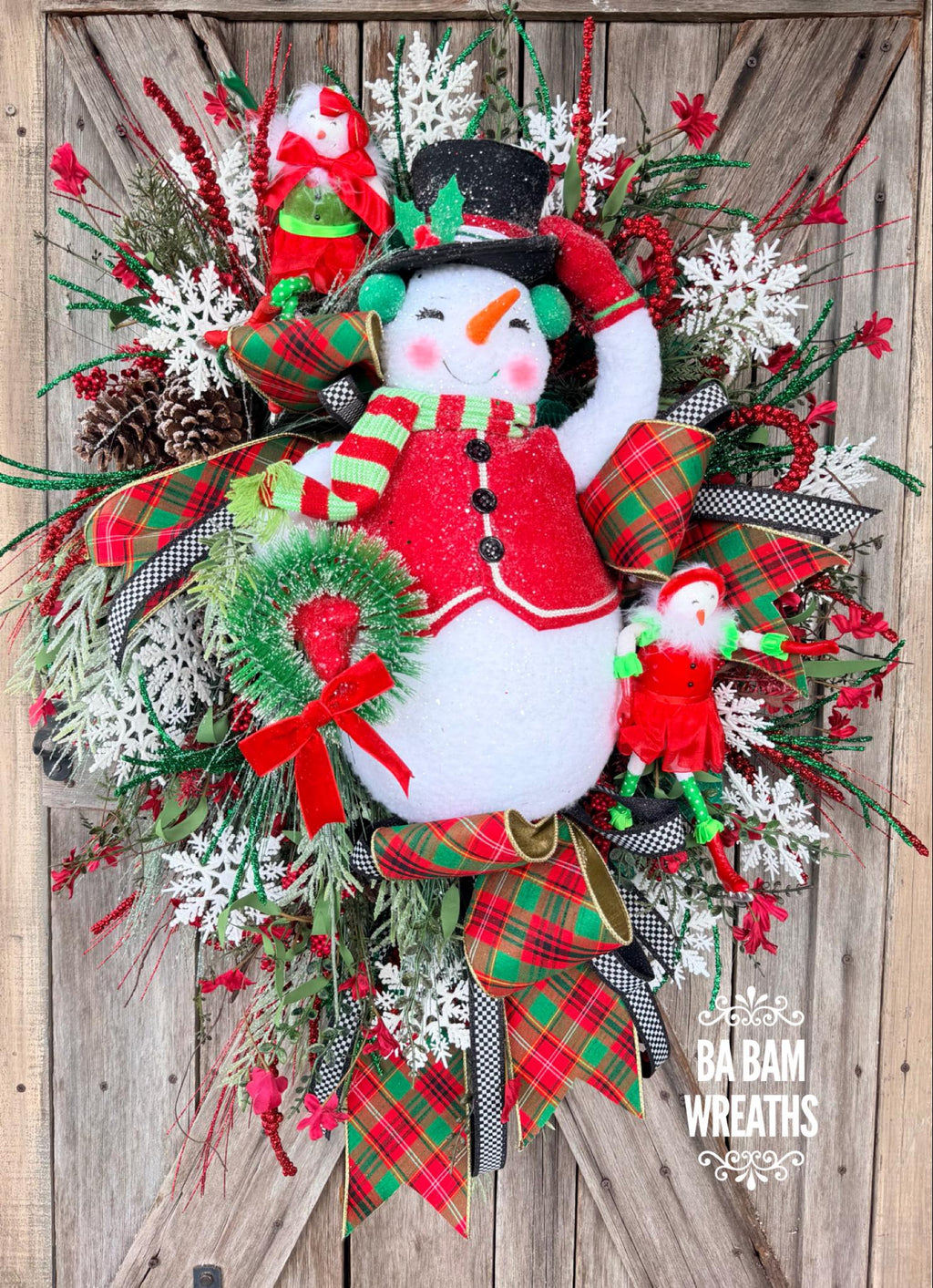 Snowman Wreath, Christmas Wreath, Holiday Wreath, Colorful Christmas Wreath, Whimsical Christmas