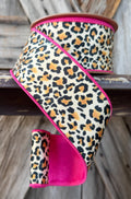 Cheetah Print with Hot Pink Back Wired Ribbon 2.5 Inch