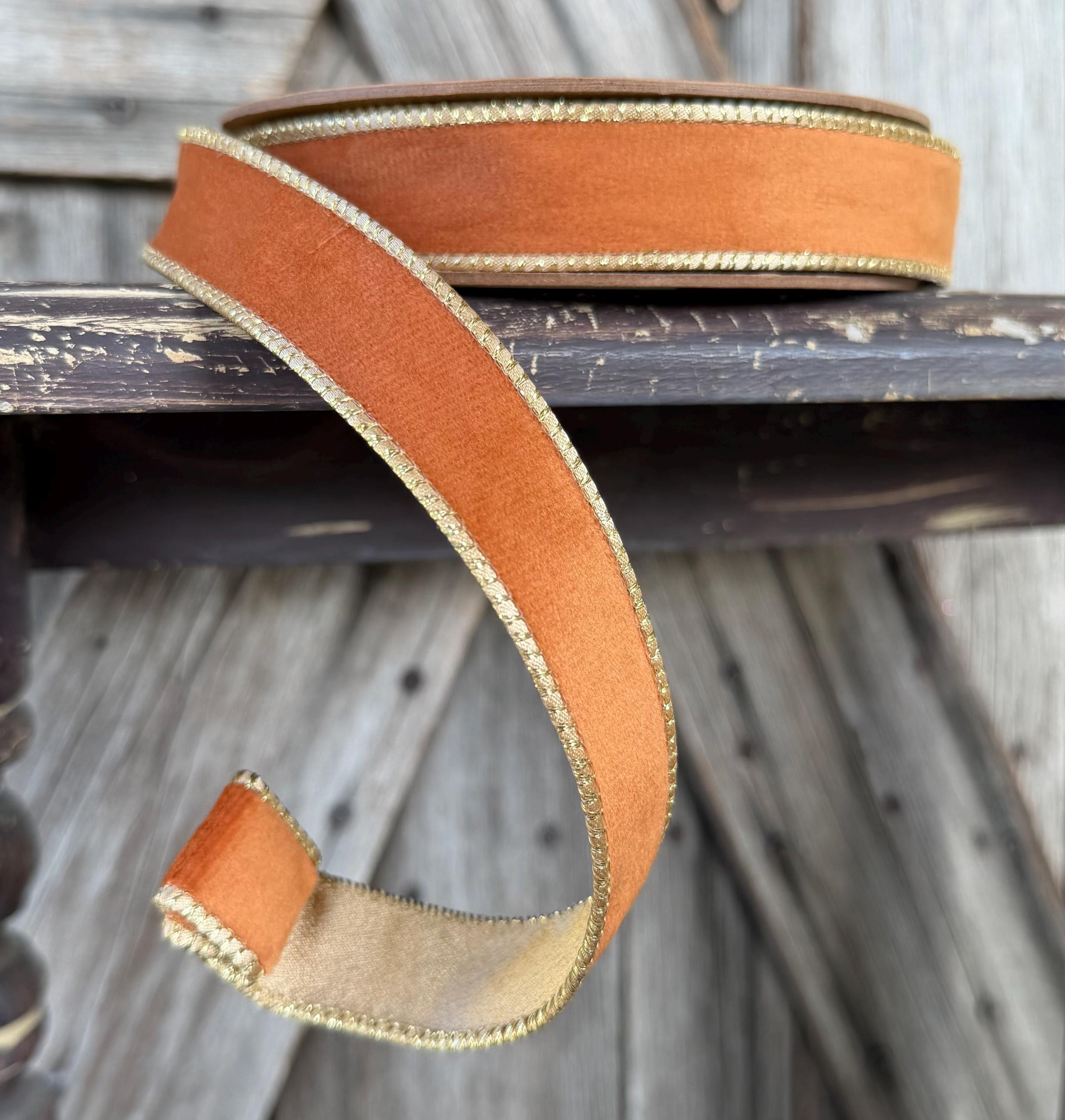 Rust Gold Velvet Wired Ribbon 1 Inch