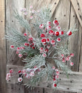 Flocked Snowy Pine with Red Berry Spray, Wreath Supply, Floral, 742