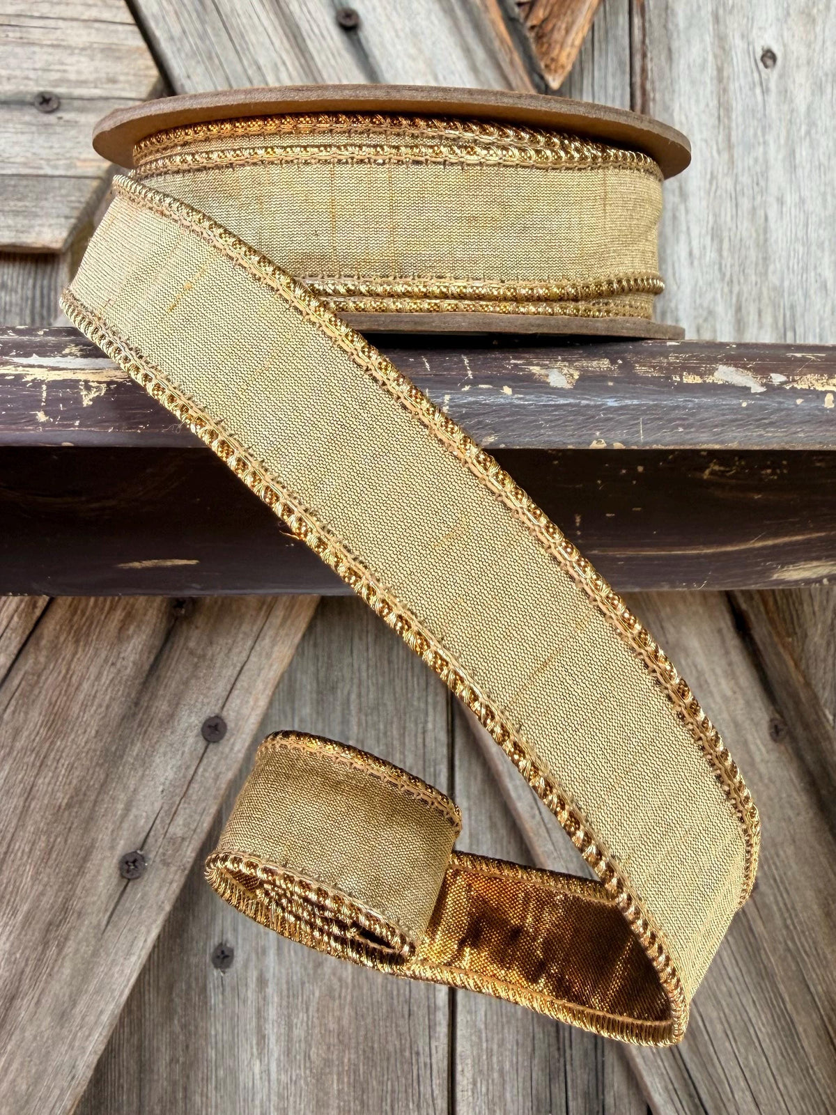 Gold Dupioni with Metallic Back Wired Ribbon 1 Inch