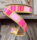Pink Fushia Gold Stripe Wired Ribbon 7/8 Inch