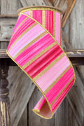 Pink Fushia Gold Stripe Wired Ribbon 4 Inch