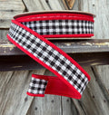 Red Black White Plaid Wired Ribbon 7/8 Inch