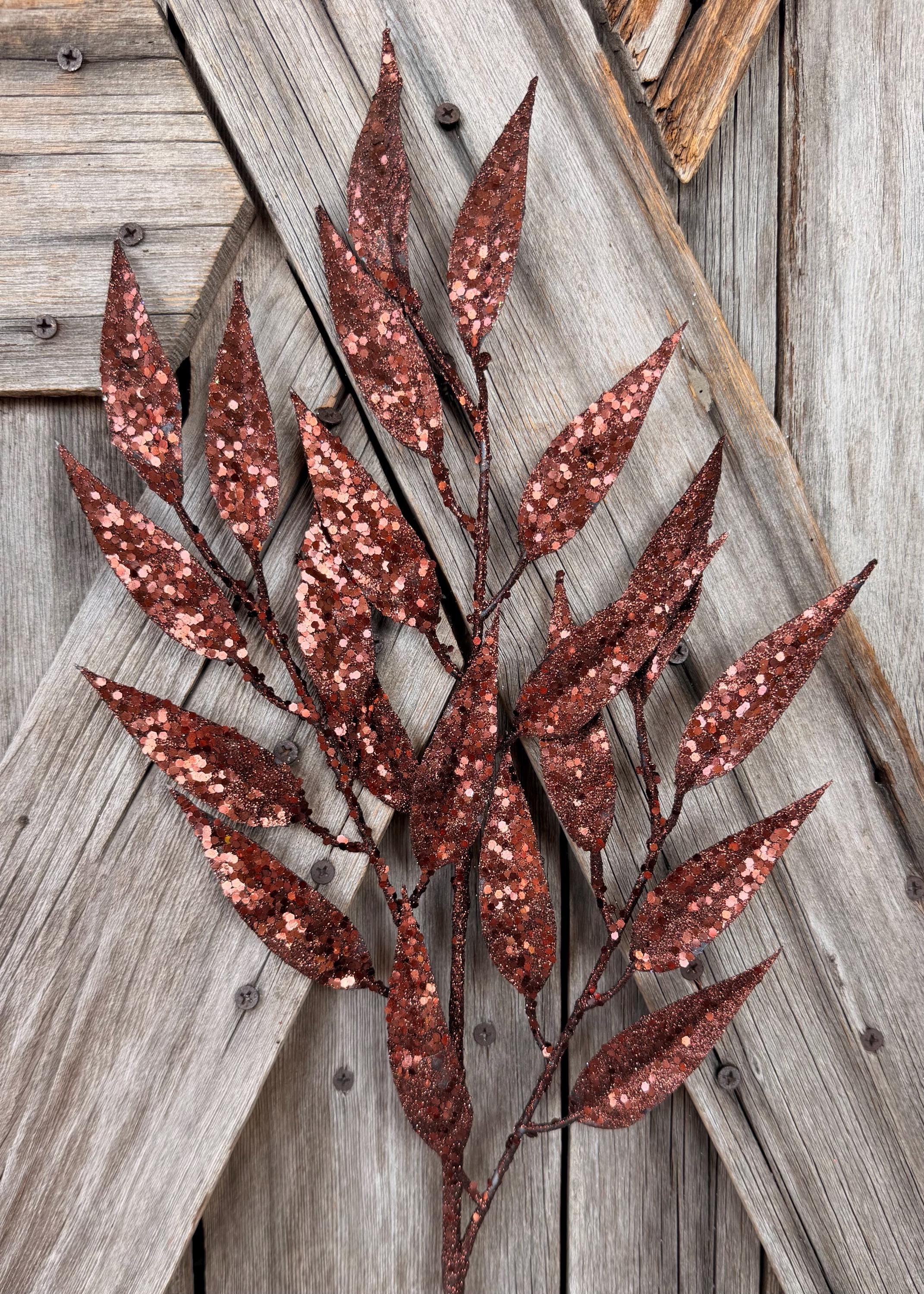 Brown Glitter Leaf Spray