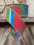 Red Blue Green Gold Plaid Wired Ribbon 1.5 Inch