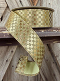 Gold Metallic Check Wired Ribbon 1.5 Inch
