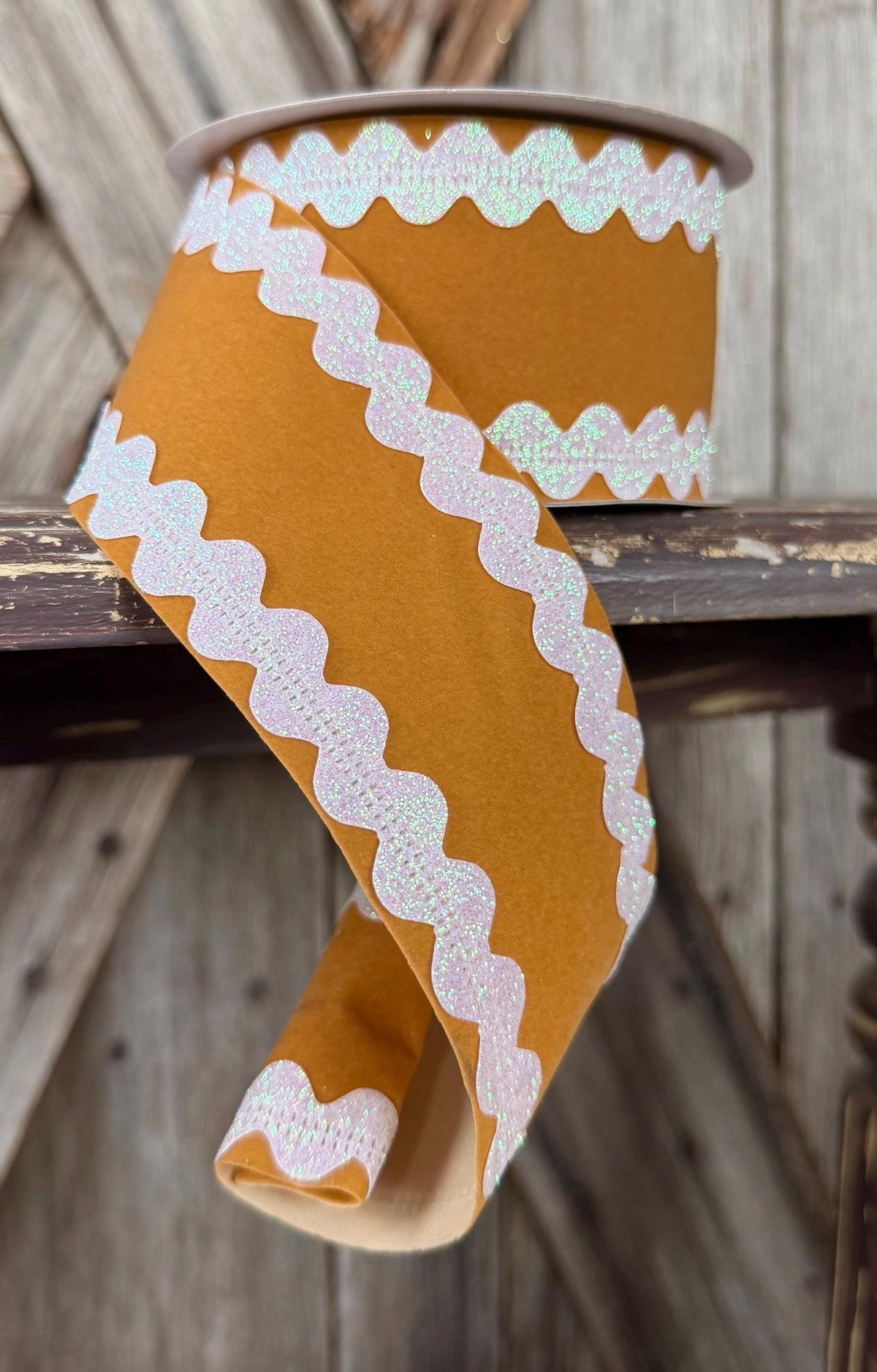 Gingerbread Ric Rac Wired Ribbon 2.5 Inch