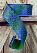 Blue and Emerald Green Metallic Dotted Wired Ribbon 1.5 Inch