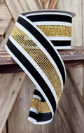 Black Gold White Weave Wired Ribbon 2.5 Inch