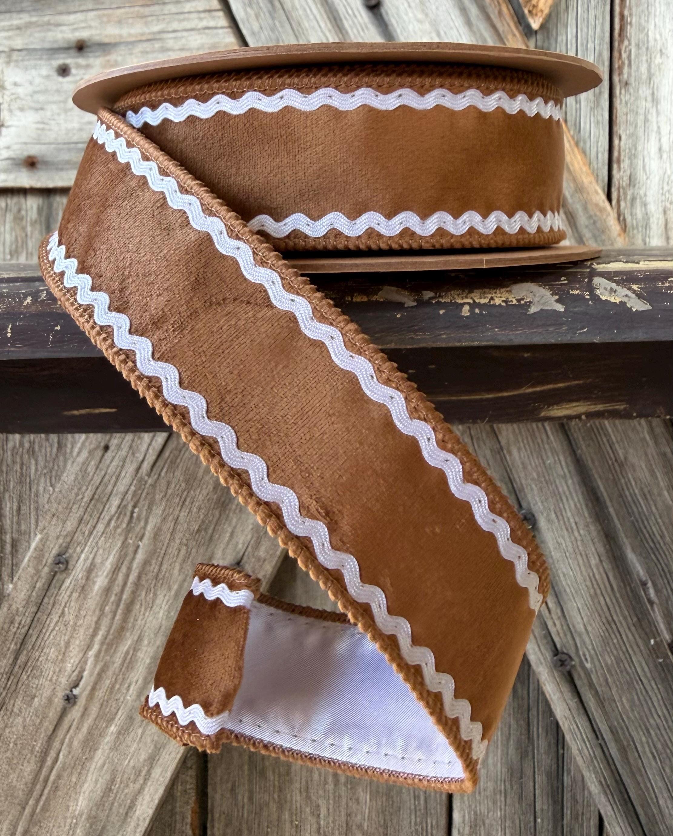 Gingerbread Ric Rac Wired Ribbon 1.5 Inch