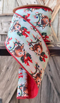Retro Deer with Red Backing Wired Ribbon 4 Inch