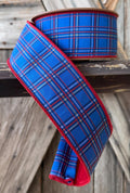 Blue and Red Plaid Wired Ribbon 2.5 Inch