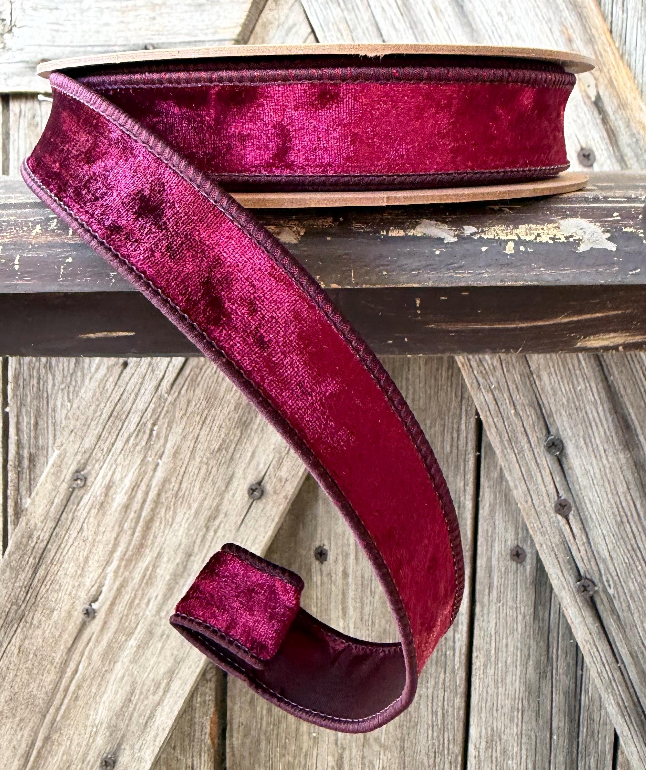 Wine Velvet Heritage Wired Ribbon 1 Inch