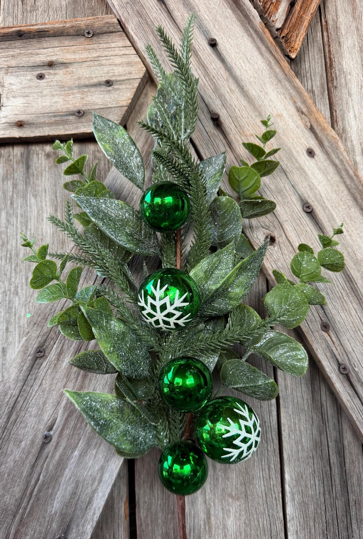 Mixed Pine Snowflake Green Ornament Spray, Wreath Supply, Floral, 494