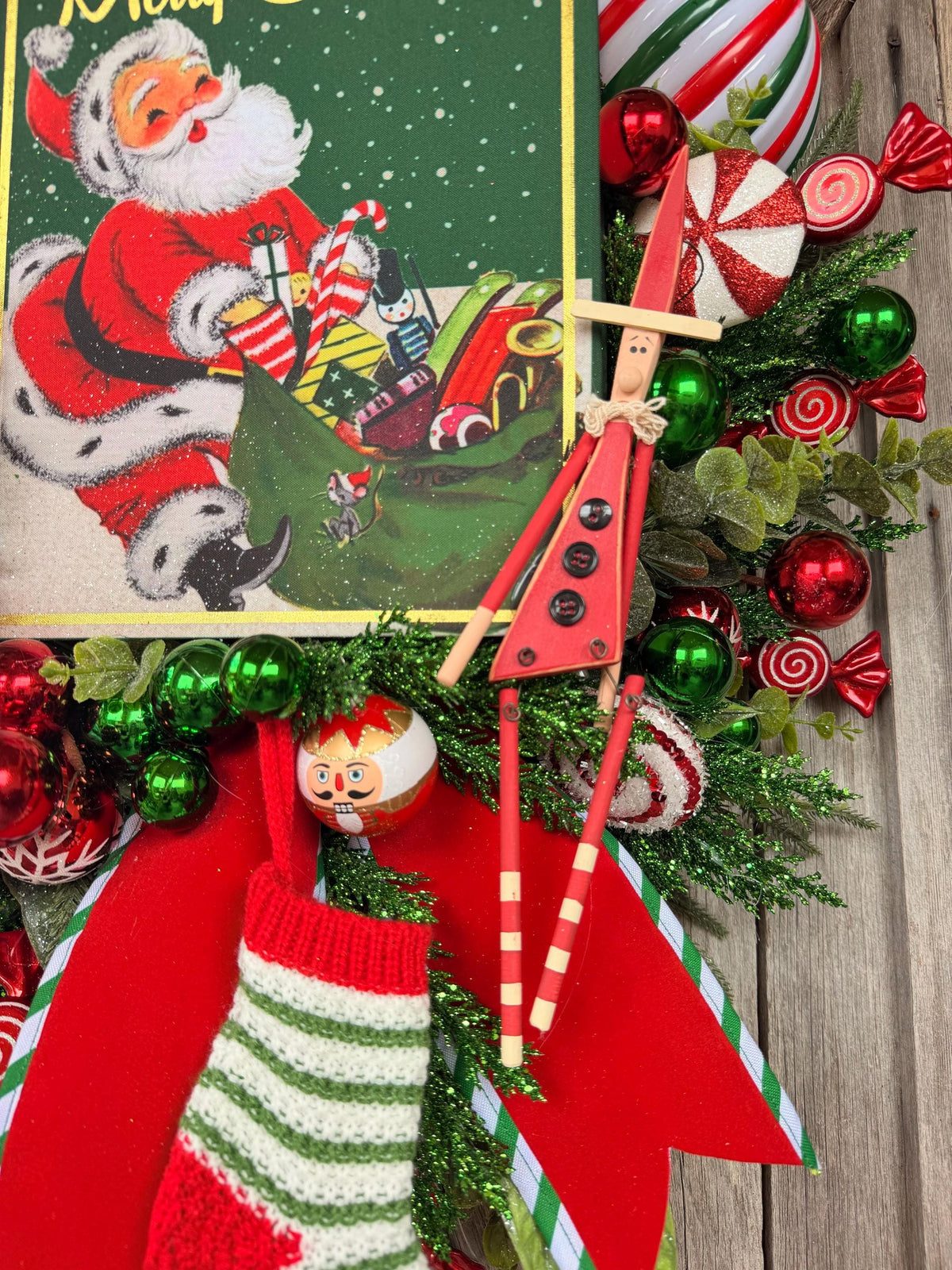Santa Wreath, Vintage Christmas Wreath, Holiday Wreath, Colorful Christmas Wreath, Whimsical Christmas