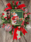 Santa Wreath, Vintage Christmas Wreath, Holiday Wreath, Colorful Christmas Wreath, Whimsical Christmas