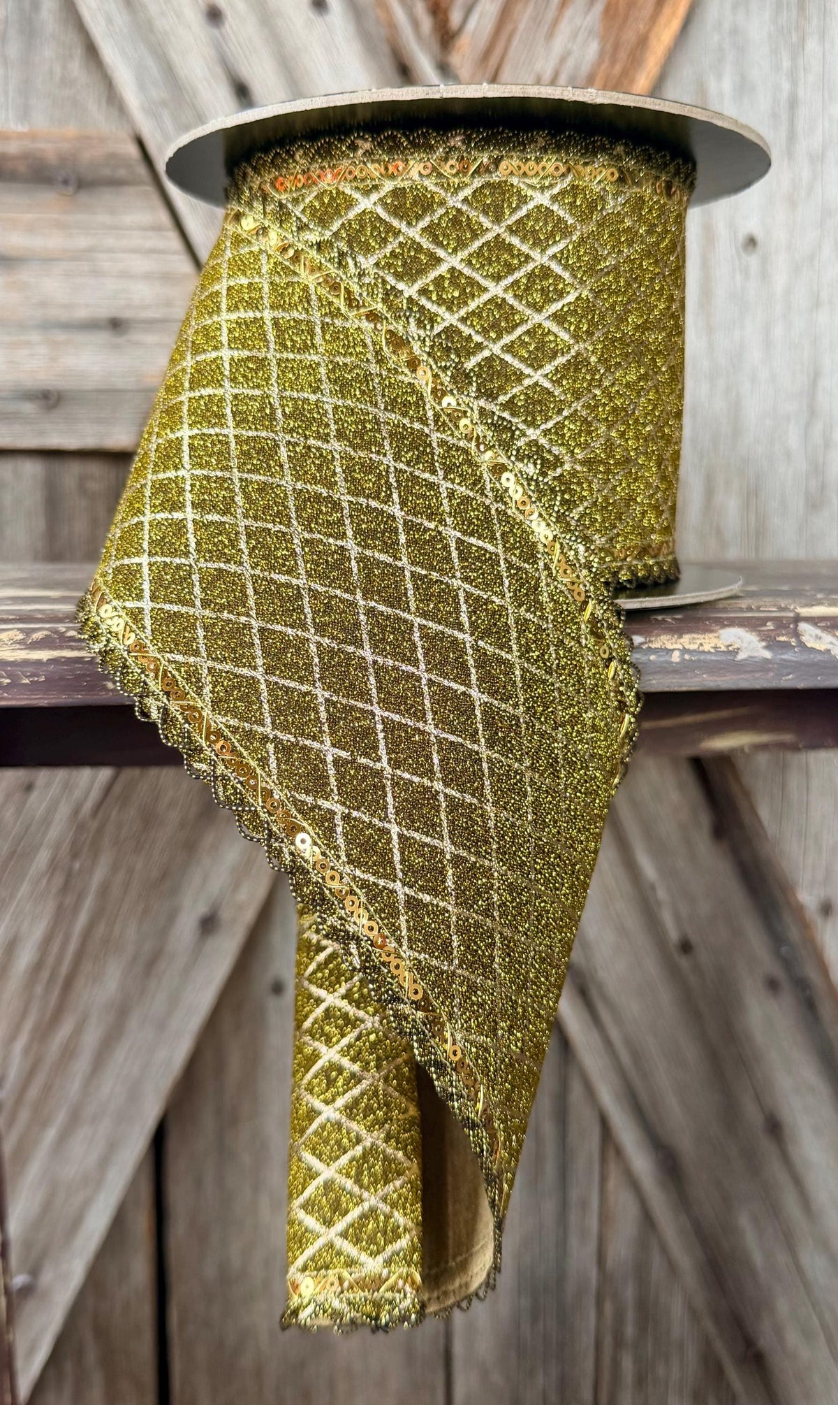Gold Diamond Wired Ribbon 4 Inch