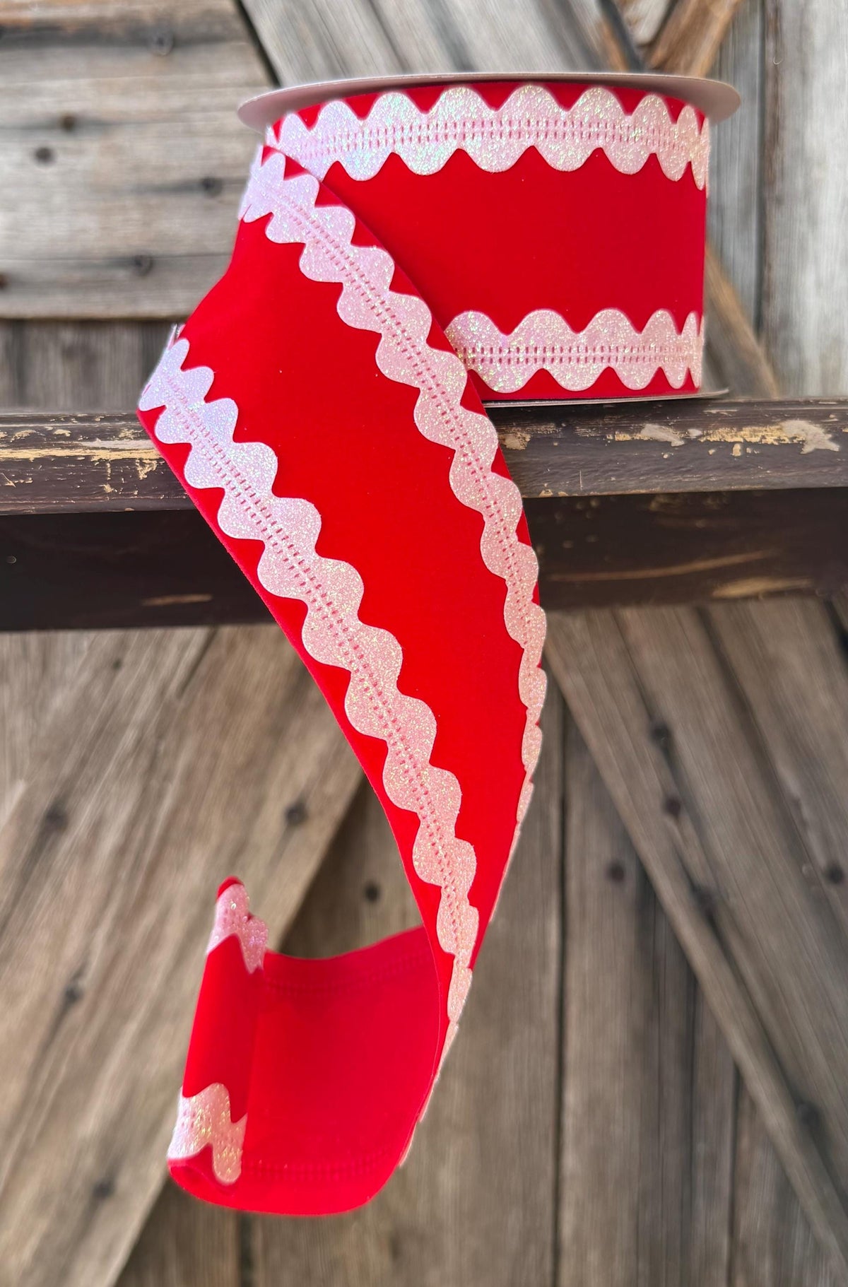 Red Ric Rac Wired Ribbon 2.5 Inch