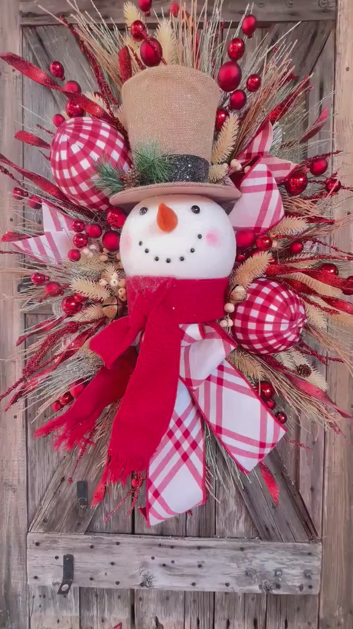 Snowman Wreath, Christmas Wreath, Holiday Wreath, Traditional Christmas Wreath, Whimsical Christmas